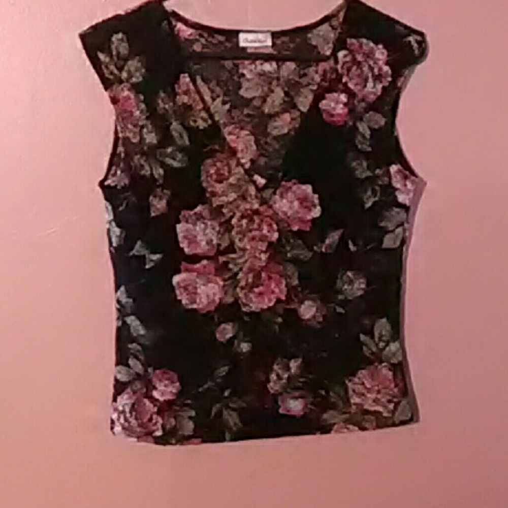Charlotte Russe Black pink Floral V-neck Blouse